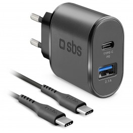 Kit caricabatterie da rete 12/24V PD 18W Ultra Fast Charge con connettore e cavo USB - Type C, lugnhezza 1,5mt, colore nero