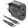 Kit caricabatterie da rete 12/24V PD 18W Ultra Fast Charge con connettore e cavo USB - Type C, lugnhezza 1,5mt, colore nero