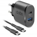 Kit caricabatterie da rete 12/24V PD 18W Ultra Fast Charge con connettore e cavo USB - Type C, lugnhezza 1,5mt, colore nero