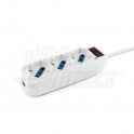 Multipresa con 3 prese univ e spina 10A Multipresa con 3 prese universali e spina 10A - con interruttore e protezione sovraccari