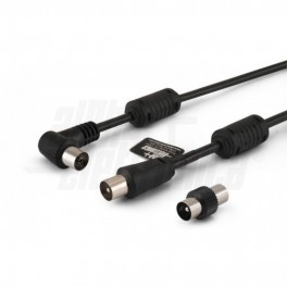 CAVO TV Blk M-F90 AD.M-M SCH.FERR.2m BOX Cavo da spina TV Coax Ø9,5mm a presa 90° TV Coax Ø9,5mm - Schermato - Con adattatore M/