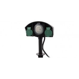 SPUNTONE DA GIARDINO 2 PRESE + TIMER IP44 H. 38CM NERO