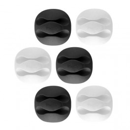 Puro Fermacavo Multiuso "Sticky Clip" con Base Adesiva 6pz di cui 3pz Nero + 3pz Bianco
