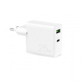 CARICA BATTERIE DA PARETE 25W BIANCO 1 USB-A + 1USB-C, 25W Bianco Puro Fast Charger Power Delivery Carica Batterie da Parete 1 U