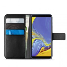 Puro Cust. Ecopelle Samsung A7 2018 Flip Oriz+3Vani Carta+Tasca Bancon+StandUp+Ling Magn, Black