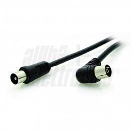 Cavo da spina TV Coax  a presa 90m TV Cavo da spina TV Coax Ø9,5mm a presa 90° TV Coax Ø9,5mm - Con adattatore M/M - Nero - 2m