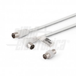 CAVO TV M-F90 BIANCOADATT.M-M 2m POLYB. Cavo da spina TV Coax Ø9,5mm a presa 90° TV Coax Ø9,5mm - Con adattatore M/M - Bianco -